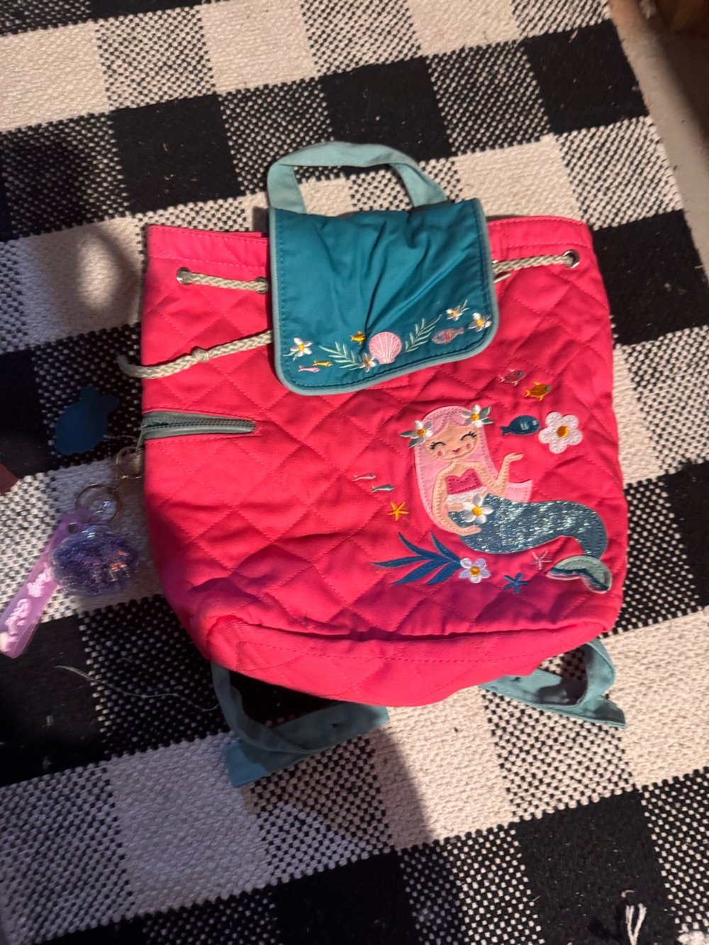 Girls' Pink Quilted Mermaid Jacket with Teal Accents